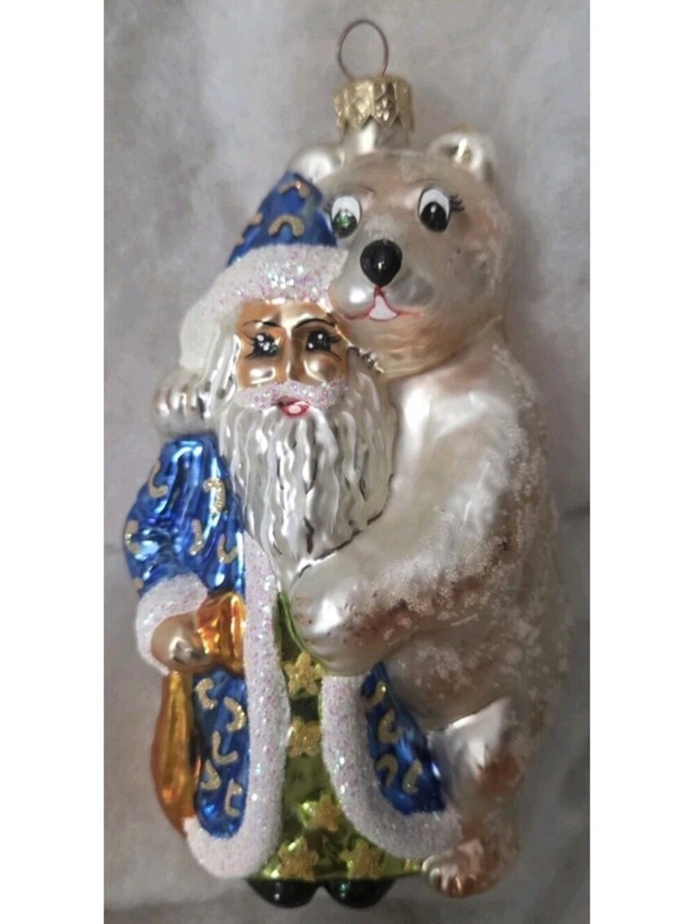 Christopher Radko Bear Hug 1999, 6.5" Santa w/Polar Bear Glass Ornament, Mint